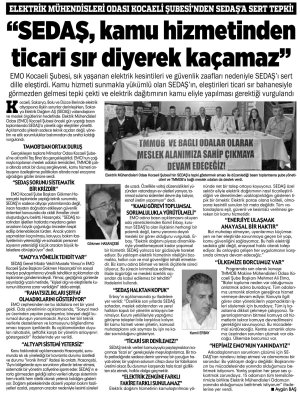 KOCAELİ GAZETESİ``SEDAŞ KAMU HİZMETİNDEN, TİCARİ SIR DİYE KAÇAMAZ``