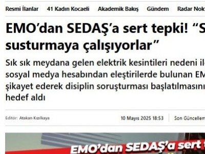 NOKTA GAZETESİ : EMO`DAN SEDAŞ`A SERT TEPKİ! ``SORUNU ÇÖZMEK YERİNE SUSTURMAYA ÇALIŞIYORLAR``