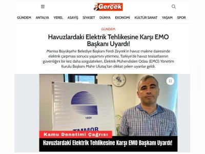 HAVUZLARDAKİ ELEKTRİK TEHLİKESİNE KARŞI EMO BAŞKANI UYARDI! (AKDENİZGERCEK.COM, 12.06.2025)