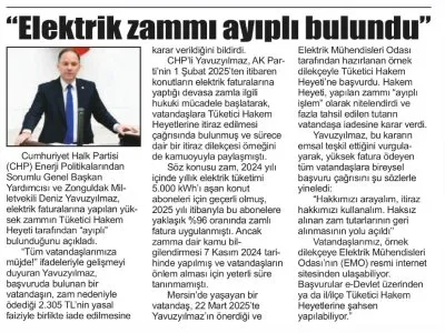 ELEKTRİK ZAMMI AYIPLI BULUNDU (ÇINAR GAZETESİ, 06.06.2025)