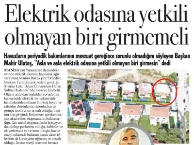 ELEKTRİK ODASINA YETKİLİ OLMAYAN BİRİ GİRMEMELİ (İLKSES GAZETESİ, 14.06.2025)