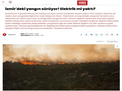 İZMİR`DEKİ YANGIN SÜRÜYOR! ELEKTRİK Mİ YAKTI? (HABERTÜRK.COM.TR, 04.07.2025)